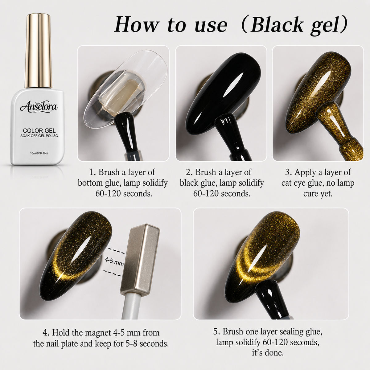 《Set 29》Anselora 6 Colors 10ml Double Effect Chameleon Cat Eye Gel Polish Set, Transparent & Black Base Dual-use Magnetic Cat Eye Nail Gel with Complete Magnet Tools & Portable Handheld Nail Lamp, Soak Off UV LED Nail Art DIY Manicure Kit