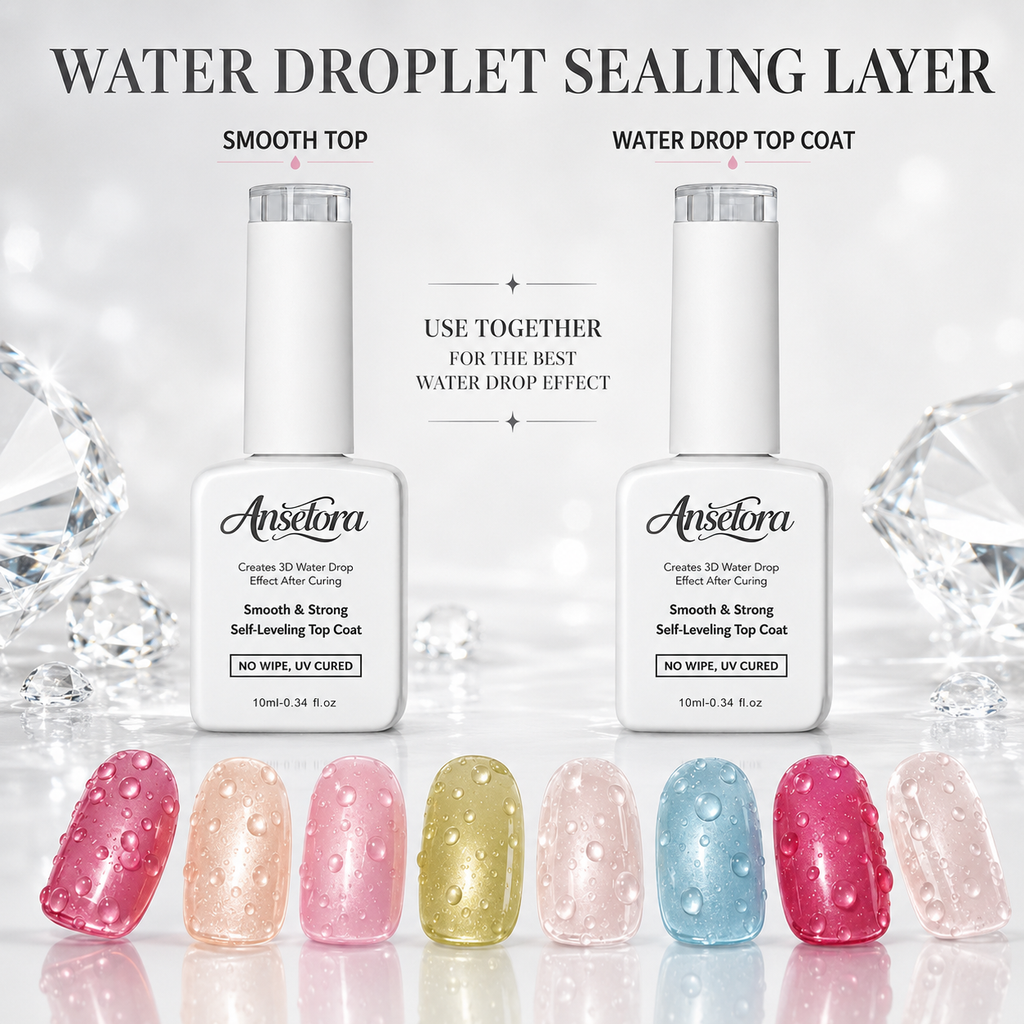 Anselora 3D Water Drop Gel Top Coat Set (2×10ml) – No Wipe Raindrop Gel for High Gloss 3D Nail Art Manicure, Water Droplet Effect Nail Polish, DIY Drip Nails, UV/LED Gel Polish, DealsForYouDays