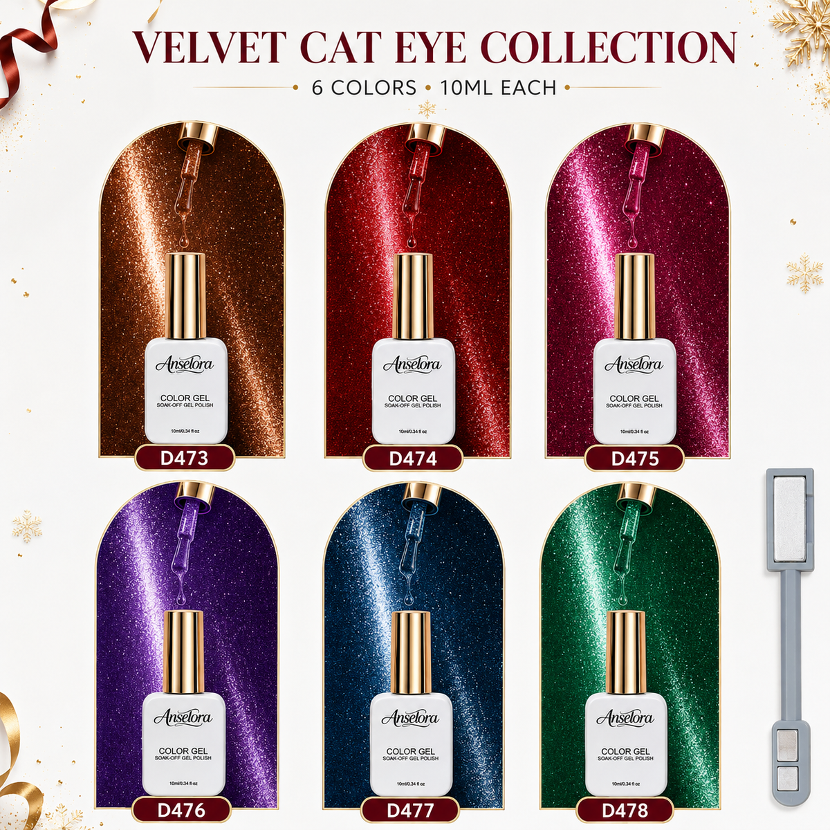 《Set 18》Anselora 6 Colors Magnetic Cat Eye Gel Polish Kit, Chameleon Shimmer Cat Eye Nail Gel with Multi Magnet Tools & Portable Handheld Nail Lamp, Soak Off UV LED Nail Art Set