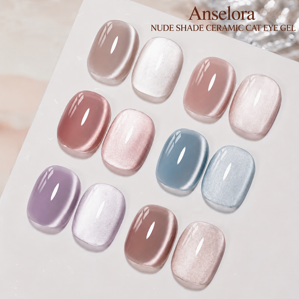《Set 28》Anselora 6 Colors 10ml Nude Shade Ceramic Cat Eye Gel Polish Set, Neutral Nude Tone Silky Ceramic Magnetic Cat Eye Nail Gel with Multi Magnet Tools & Portable Handheld Nail Lamp, Soak Off UV LED Nail Art DIY Manicure Kit
