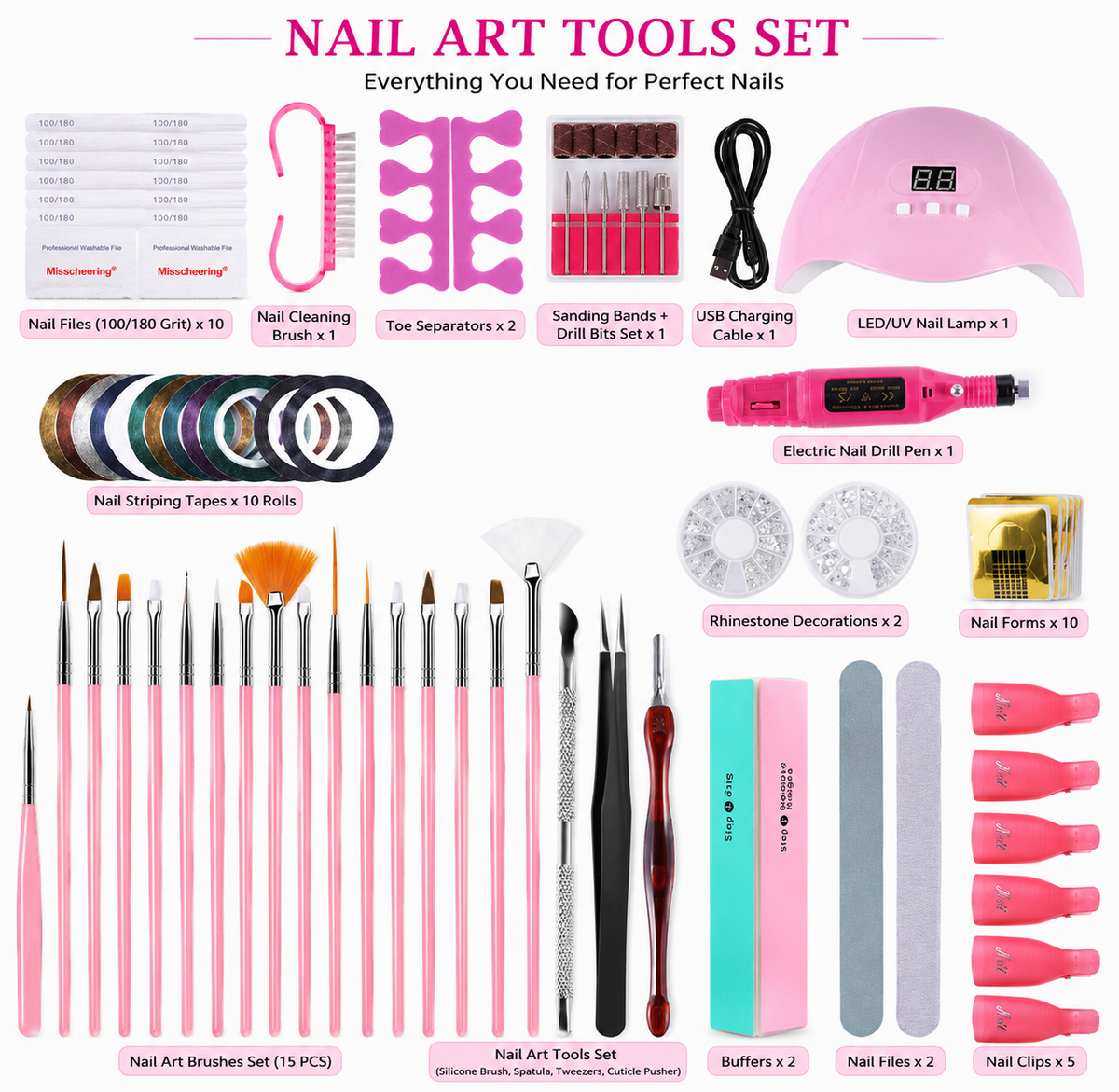 Professional Complete Nail Tools Kit, 36W LED Nail Lamp & Electric Nail Drill Machine, Multi-Function Manicure Pedicure Set for Nail Art DIY & Nail Salon