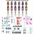 《Set 34》Anselora 6 Colors 10ml Holographic Cat-Eye Gel Polish Set, Rainbow Iridescent Holographic Magnetic Cat Eye Nail Gel with Complete Magnet Tools & Portable Handheld Nail Lamp, Soak Off UV LED Nail Art DIY Manicure Kit