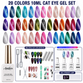 《Set 22》Anselora  Cat Eye Gel Nail Polish Set, 20 Colors Fall Cat EyeGlitter Gel | Magnetic Red Green Blue Brown Black Base CoatMatte Glossy Top Coat Soak Off UV Galaxy GemlightManicure Salon Gift for Women