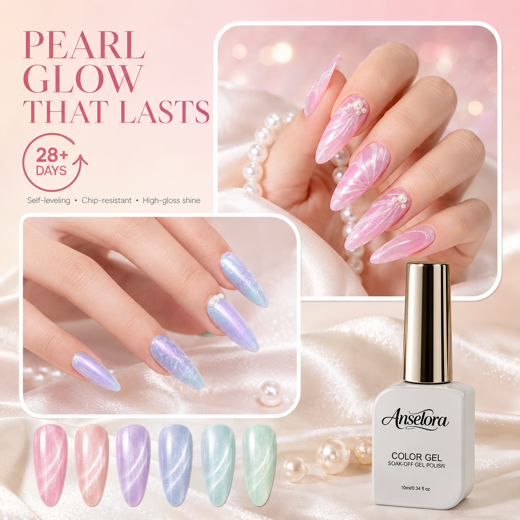 《Set 14》Anselora Pearlescent Magnetic Cat Eye Gel Polish Kit, 6 Colors Aurora Magnetic Nail Gel with Multi-Shape Magnet Tools & Handheld Nail Lamp, Soak Off UV LED Nail Art Set for Home & Salon