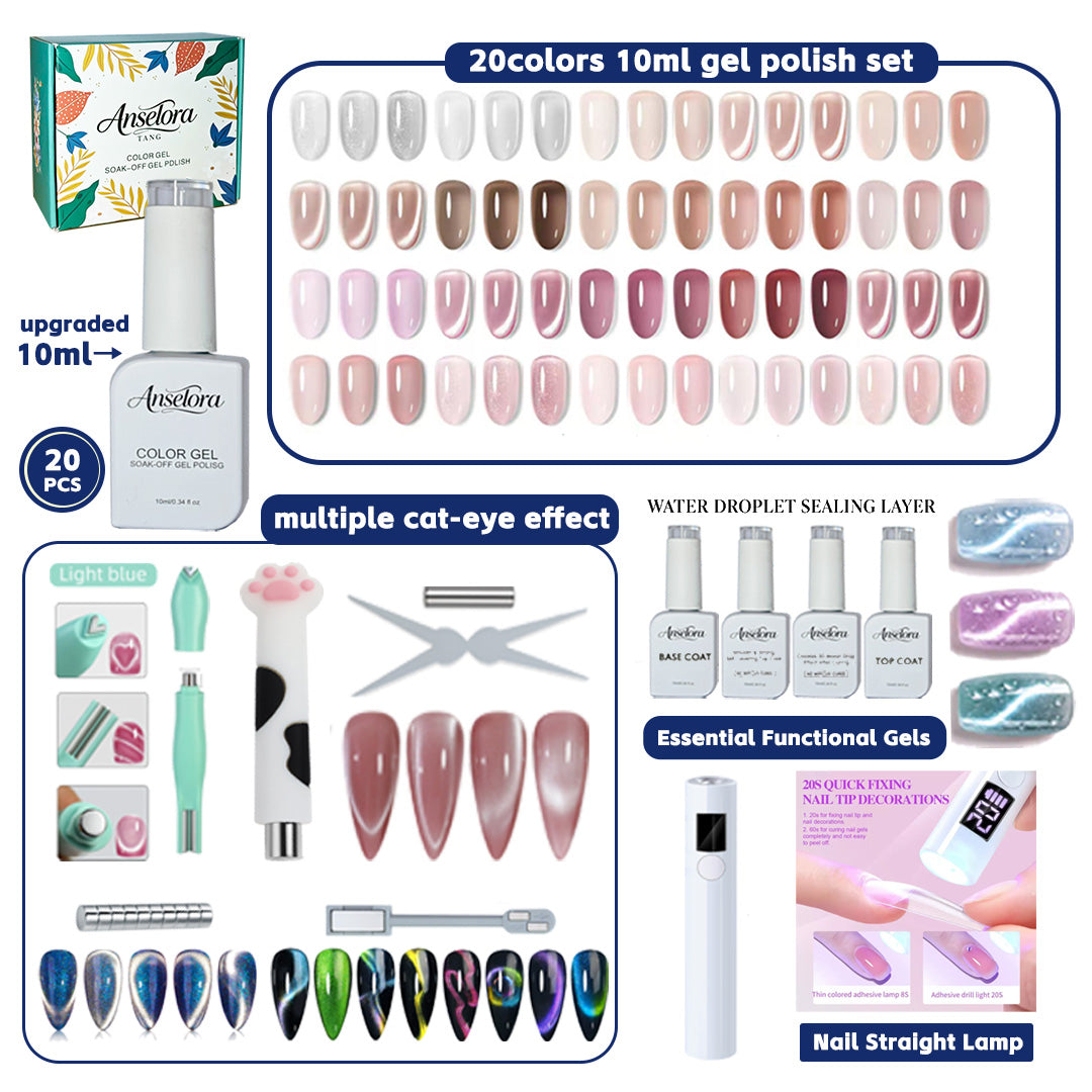《Set 2》Anselora Gel Nail Polish Set 20 Colors 10ML Nude Pink Green Blue Red Cat Eye Uv Gel Polish with Base Top Coat, All Season Manicure Tools for Beginners Nail Art Home Gift for Women#Summervibes