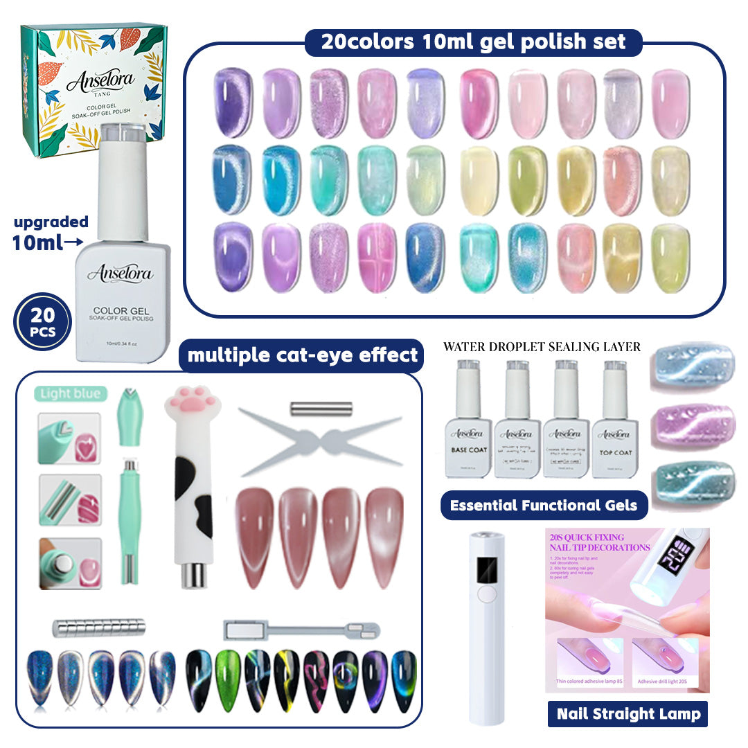 《Set 3》Anselora Gel Nail Polish Set 20 Colors 10ML Nude Pink Green Blue Red Cat Eye Uv Gel Polish with Base Top Coat, All Season Manicure Tools for Beginners Nail Art Home Gift for Women#Summervibes