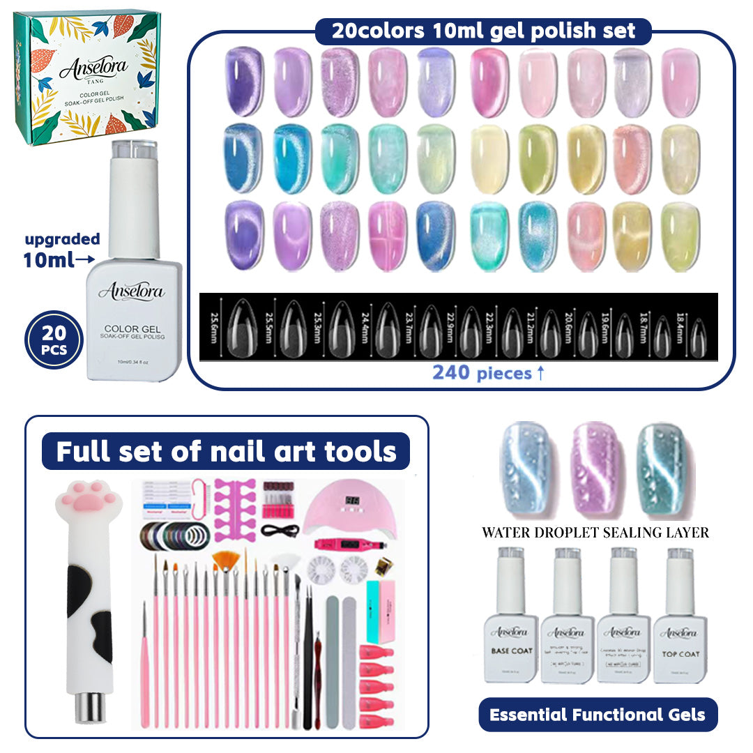 《Set 3》Anselora Gel Nail Polish Set 20 Colors 10ML Nude Pink Green Blue Red Cat Eye Uv Gel Polish with Base Top Coat, All Season Manicure Tools for Beginners Nail Art Home Gift for Women#Summervibes